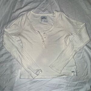 Hollister Cream Ribbed Long Sleeve Henley
